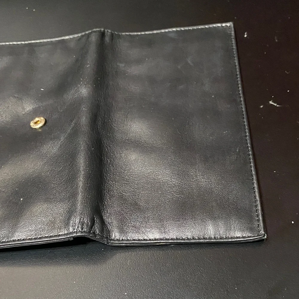 Vintage Perlina New York Black Leather checkbook Wallet with Gold Accent